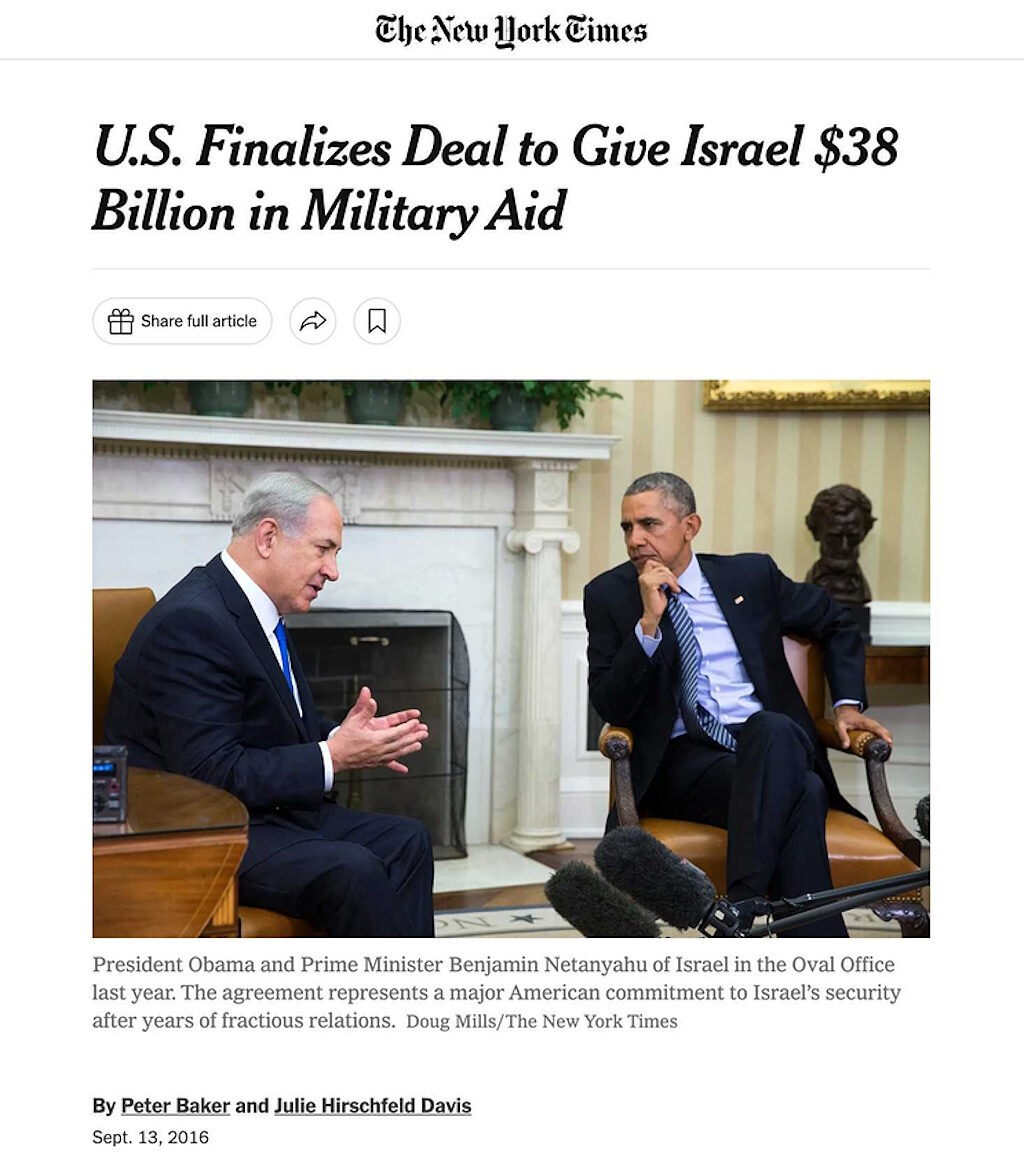 new york times nyt netanyahu obama military aid israel