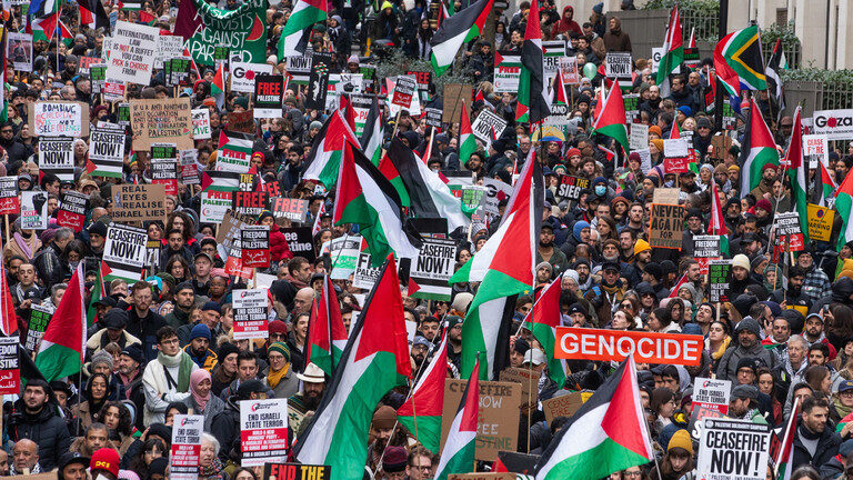 Pro-Palestinian protesters in London, January 13, 2024.