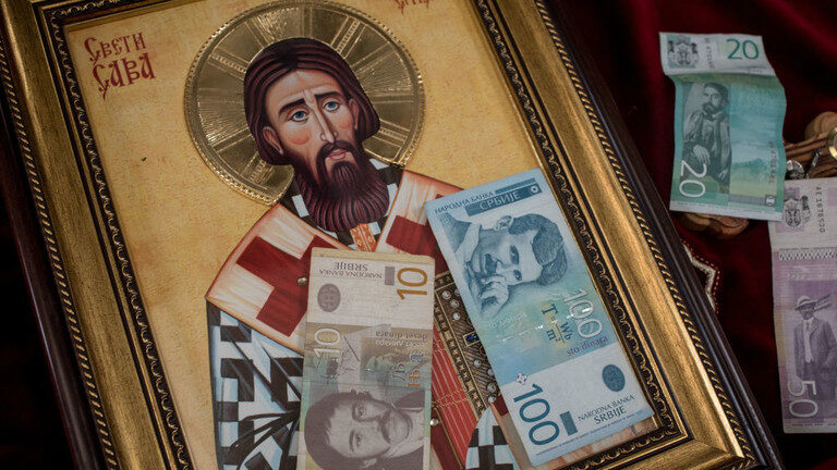 Click to enlarge Donations in Serbian dinars at the St. Sava Serbian Orthodox Church in Mitrovica, Kosovo, May 5, 2019.
