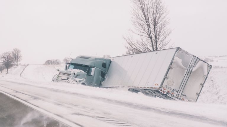 A truck sits abandoned in Iowa.