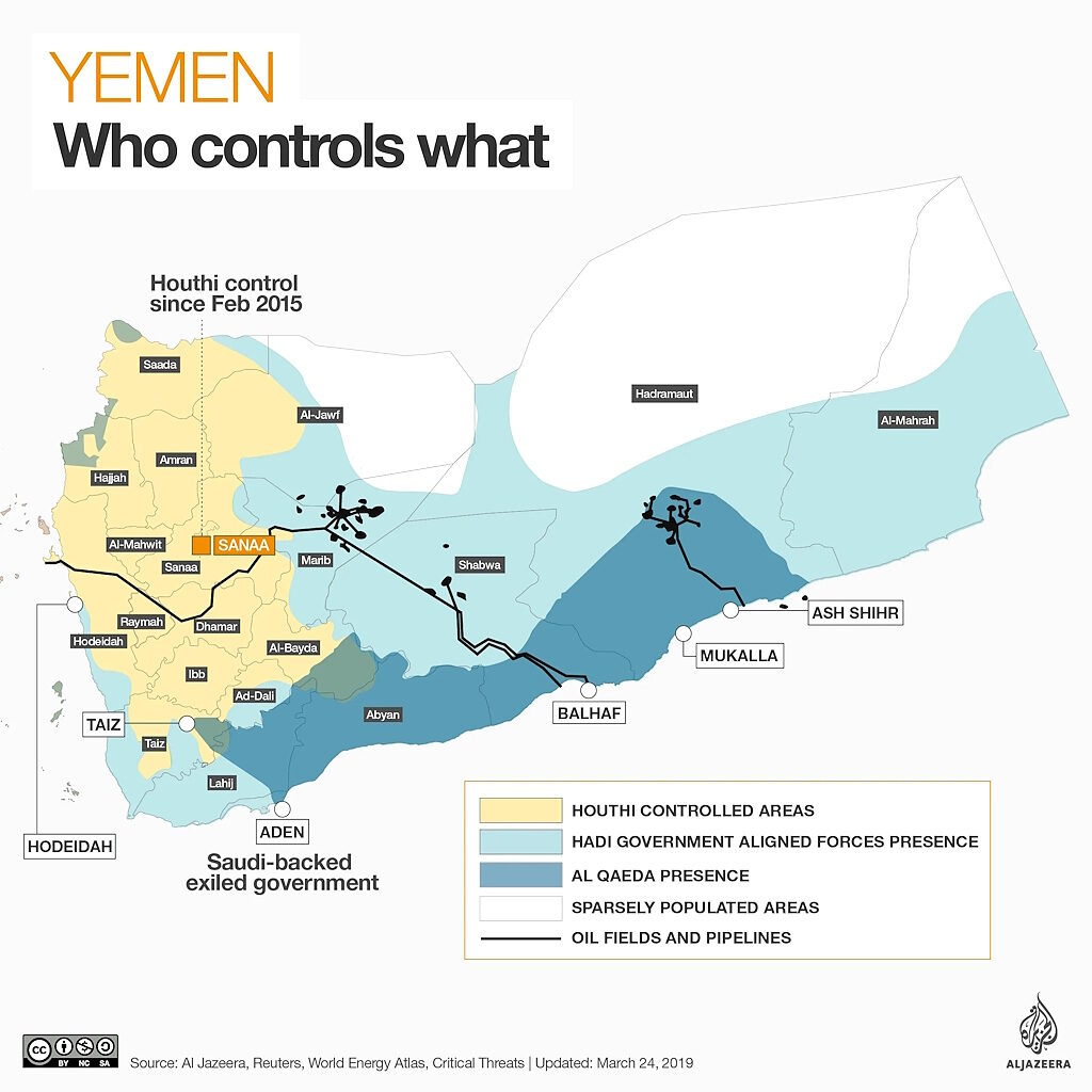 yemen areas of control houthis UAE Saudi Arabia