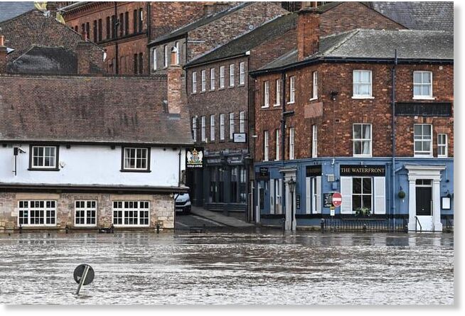 The River Ouse burst its banks, in central York,