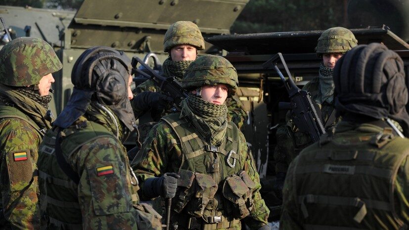 Lithuanian military personnel on exercises
