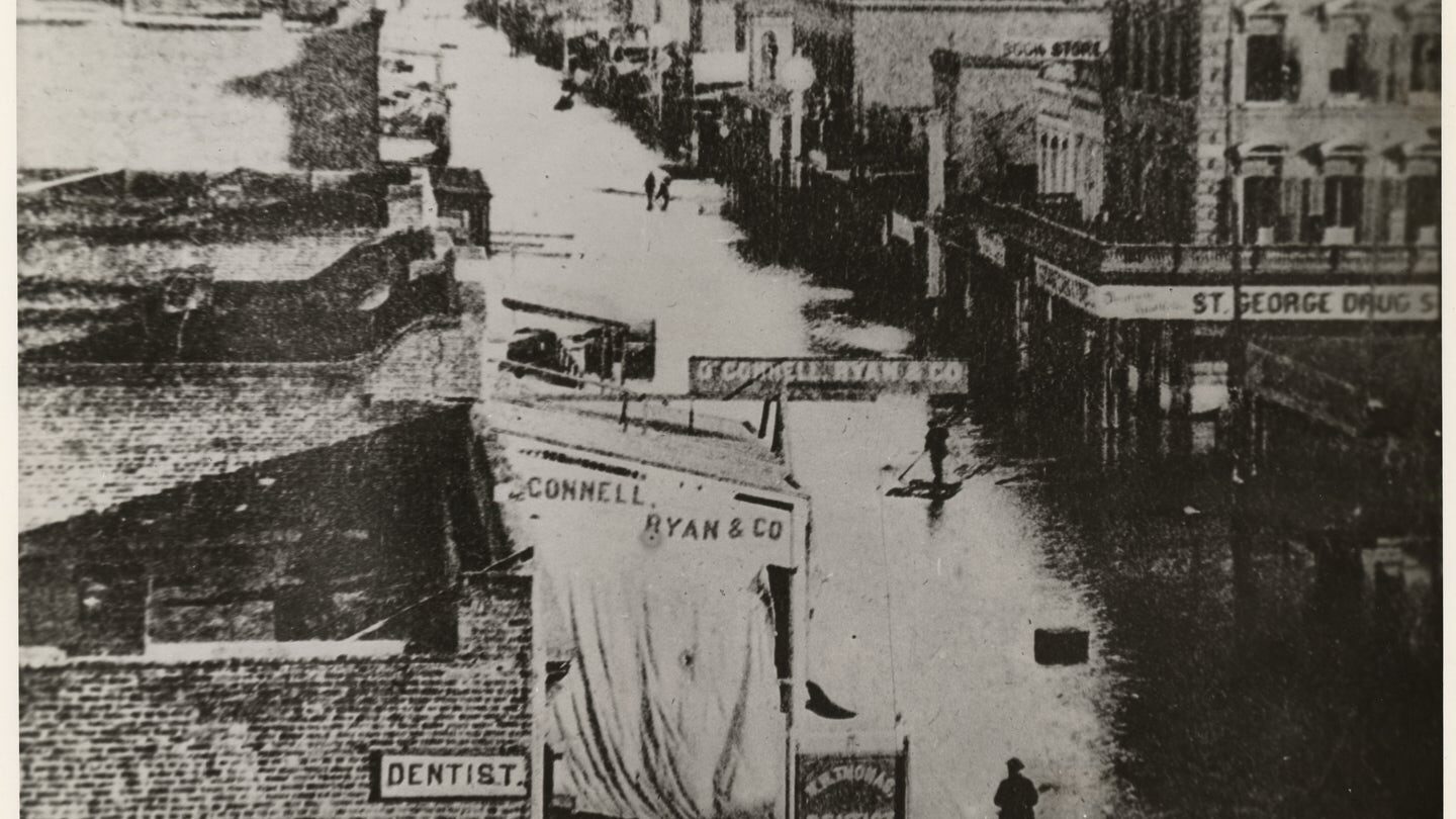 Click to enlarge A birds-eye view of a flooded street;