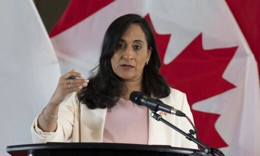 Click to enlarge Minister of Defence Anita Anand responds to a question during a news conference in Ottawa, May 8, 2023.