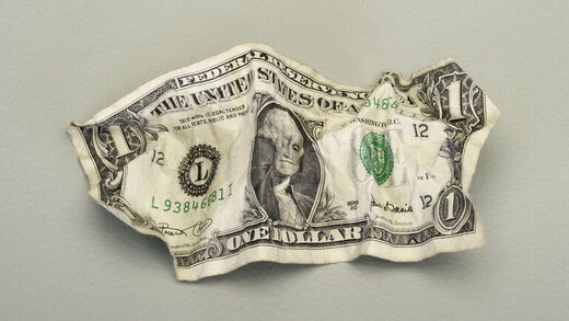 crumbled dollar, US dollar, crumpled dollar
