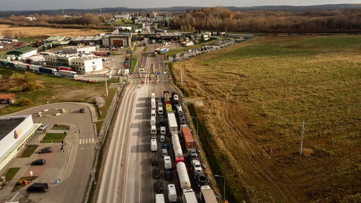 Ukrainian trucks at Polish border