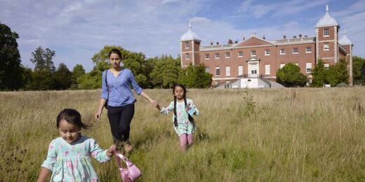 woman with kids field