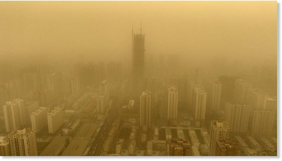 A yellow, sandy haze has covered the city of Xi'an, China. The area was hit by a sandstorm at the weekend that brought low visibility and strong winds