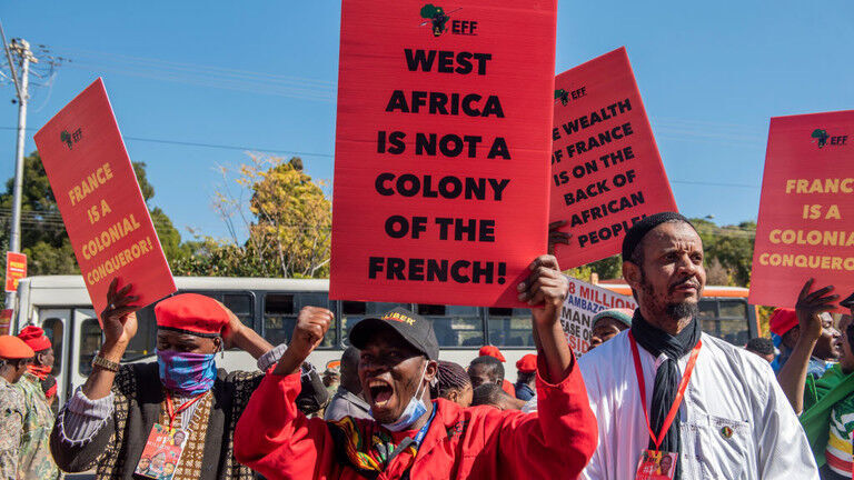 EFF supporters marching to the French Embassy on May 25, 2022 in Pretoria, South Africa.