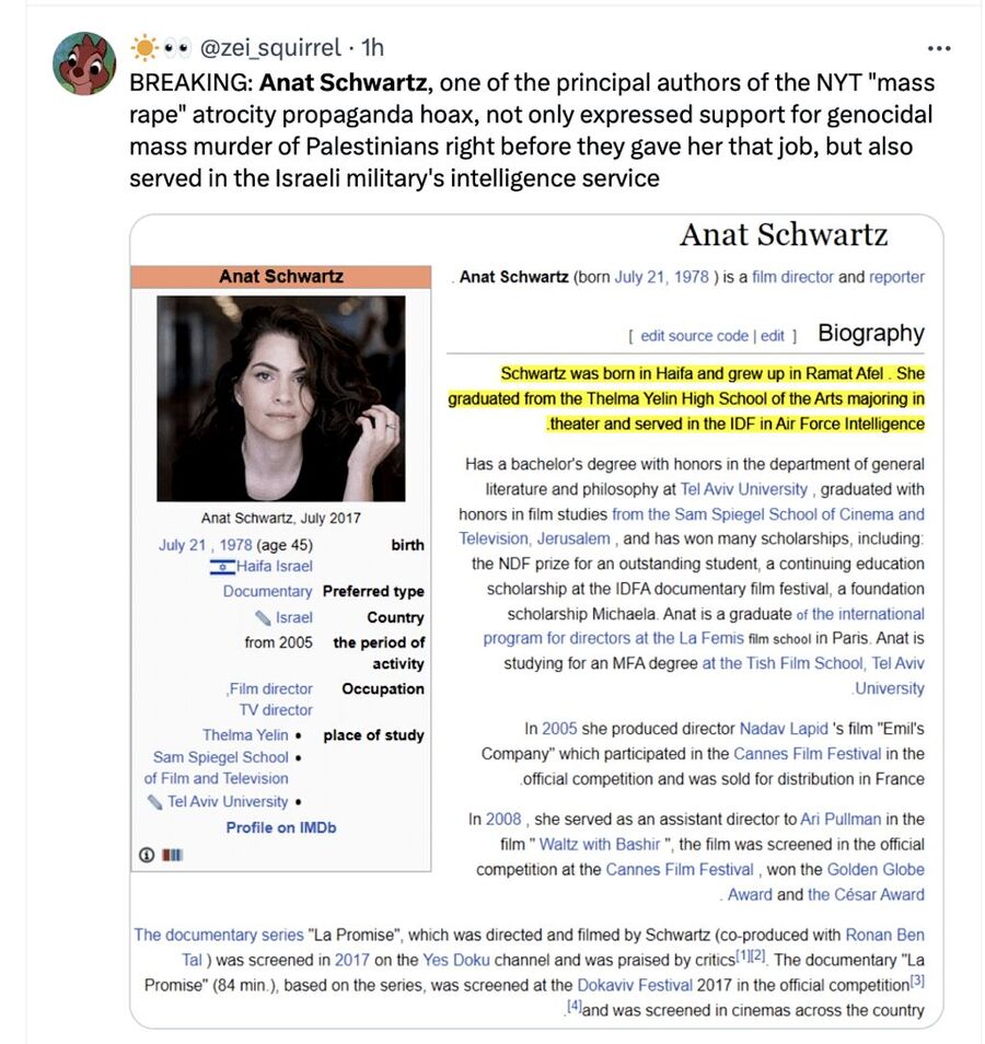 Click to enlarge anet schwartz nyt article rape lies israel