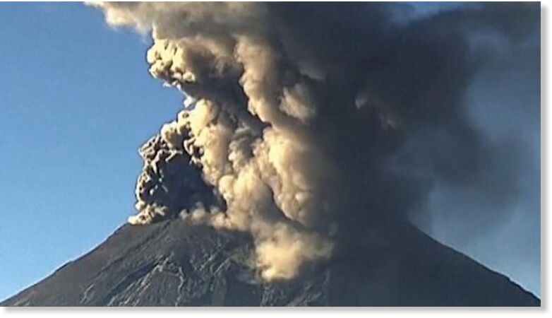 Click to enlarge An enormous ash cloud from the 'Don Goyo' volcano, also known as Popocatepetl, is drifting towards Mexico City.