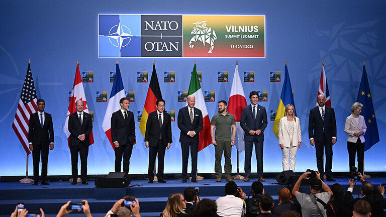 Click to enlarge An event to announce a Joint Declaration of Support for Ukraine during the NATO Summit in Vilnius on July 12, 2023.