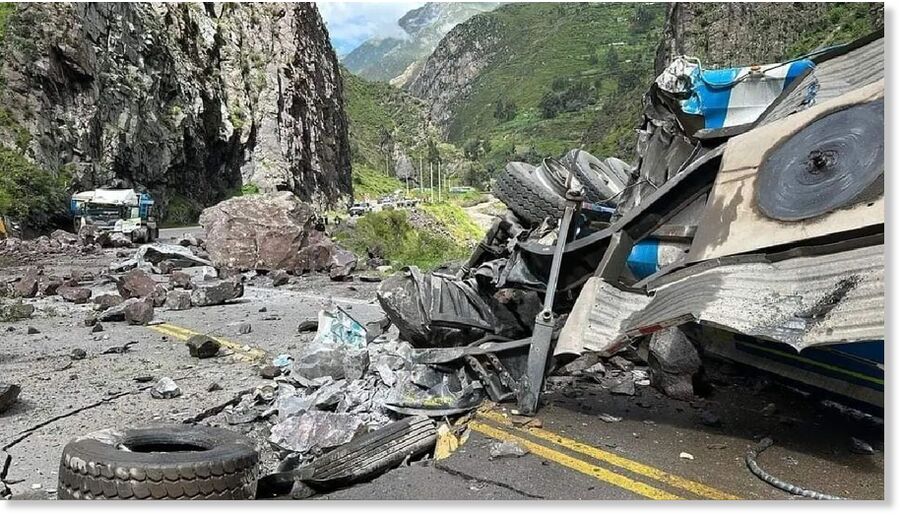 The rock slide caused extensive damage.