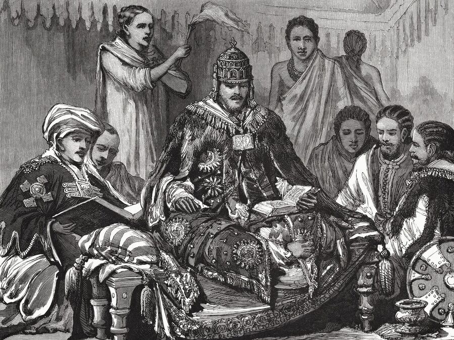 King Yohannes IV (1837 - 1889) of Abyssinia (Ethiopia) seated on his throne