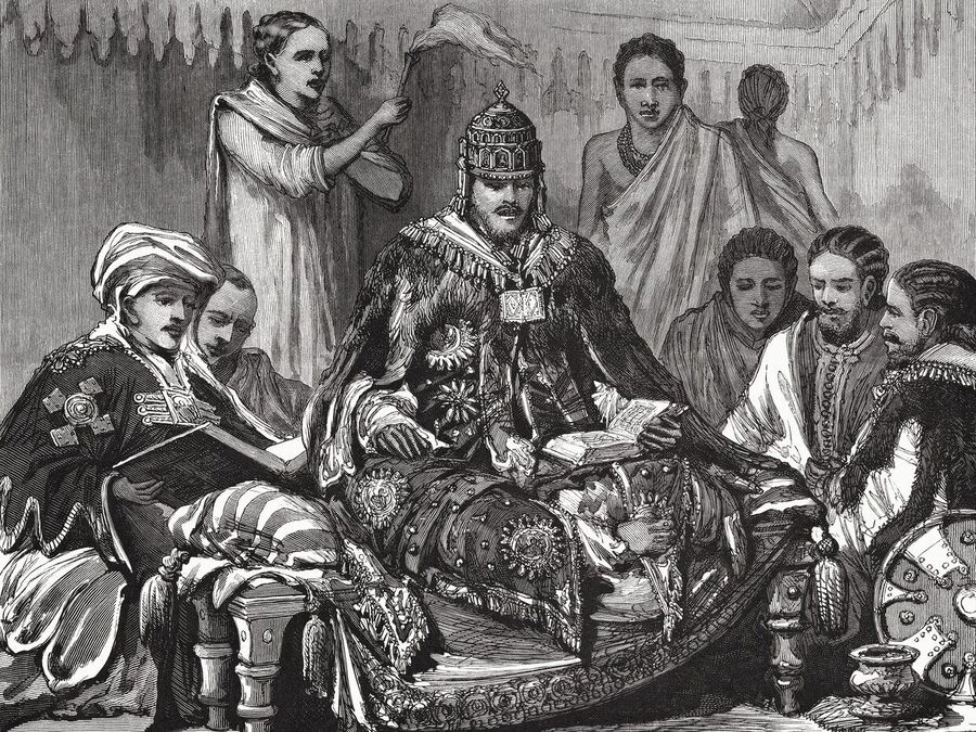 Click to enlarge King Yohannes IV (1837 - 1889) of Abyssinia (Ethiopia) seated on his throne