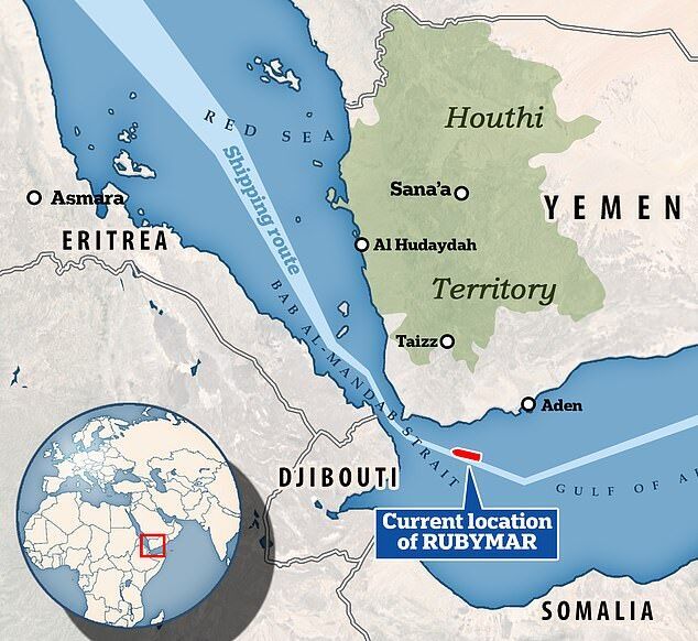 Click to enlarge red sea blockade houthies rubymar sinks