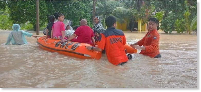 Rescue after flooding in Padang Pariaman Regency, West Sumatra, March 2024.