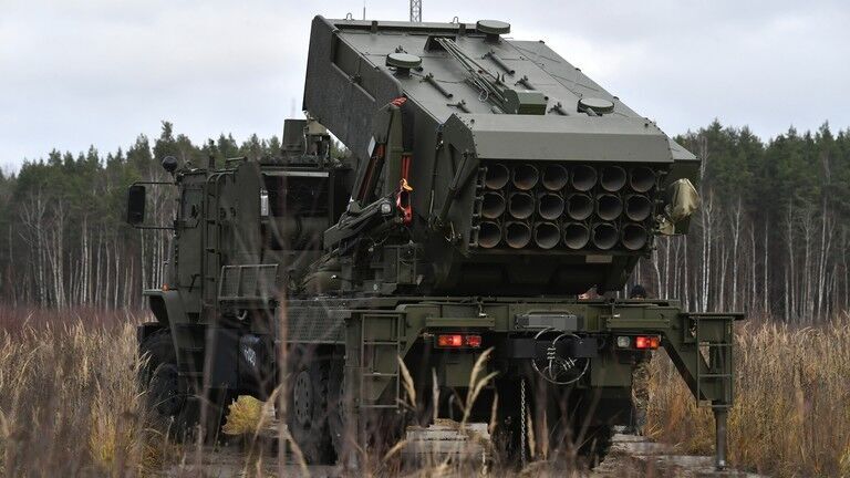 A Russian TOS-2 multiple rocket launcher during an exercise.