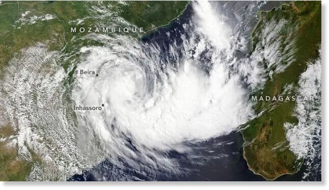 Click to enlarge Tropical Storm Filipo seen approaching Mozambique on March 11.