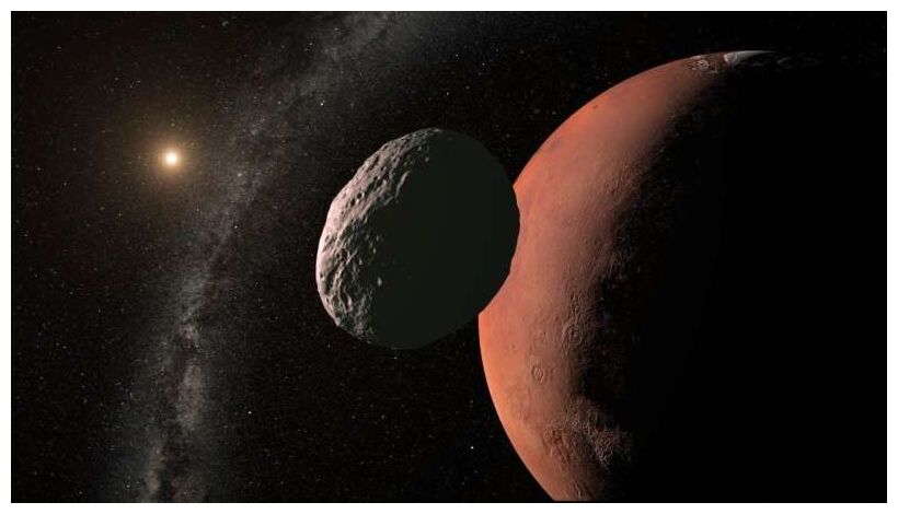 An artist's impression of an asteroid near Mars.