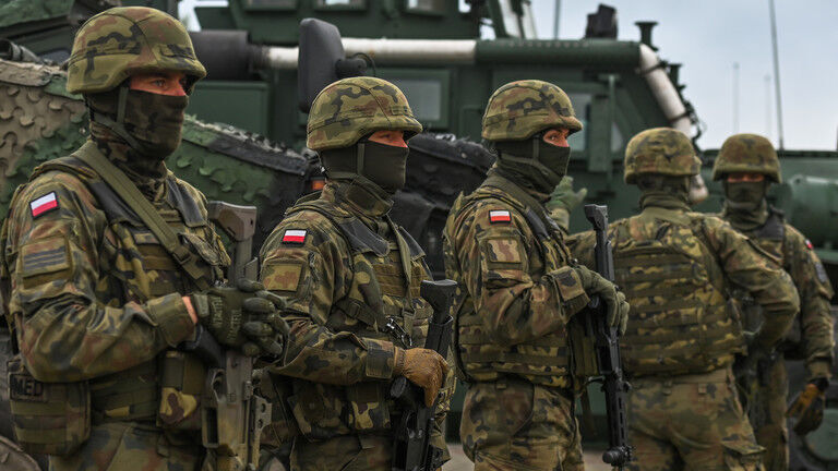 Polish soldiers seen at the training ground in Nowa Deba, Poland.