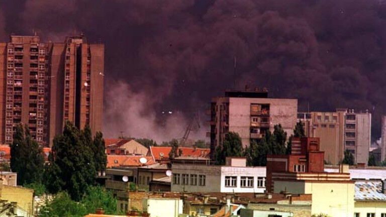 FILE PHOTO. Novi Sad during the bombing, 1999, Yugoslavia.