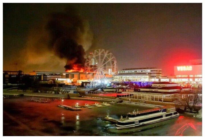Crocus City Hall in flames