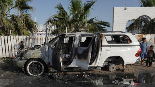 Gaza, bombed vehicle, World Central Kitchen NGO