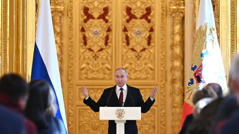 Russian President Vladimir Putin  at the Grand Kremlin Palace, in Moscow, Russia