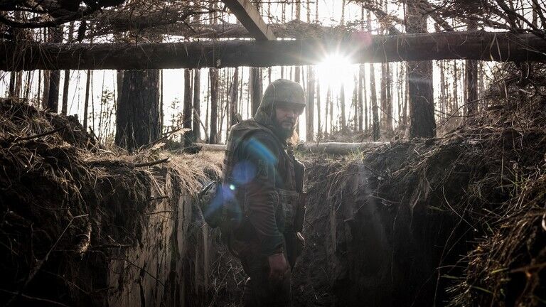 A Ukrainian military service member on the frontline.