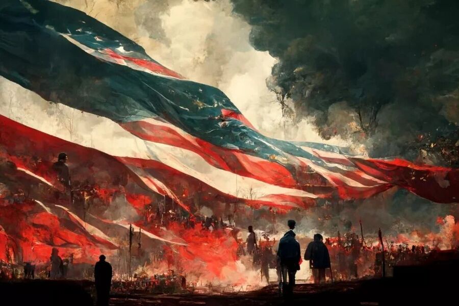 Click to enlarge Burning American flag