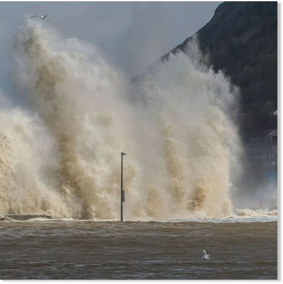 Mountainous waves lashed Llanfairfechan seafront