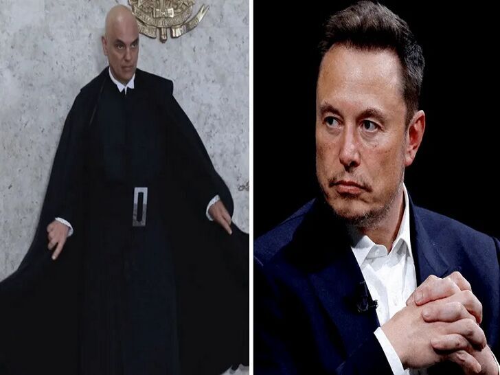 (L) President of Brazil’s Superior Electoral Court Alexandre de Moraes   (R) Elon Musk