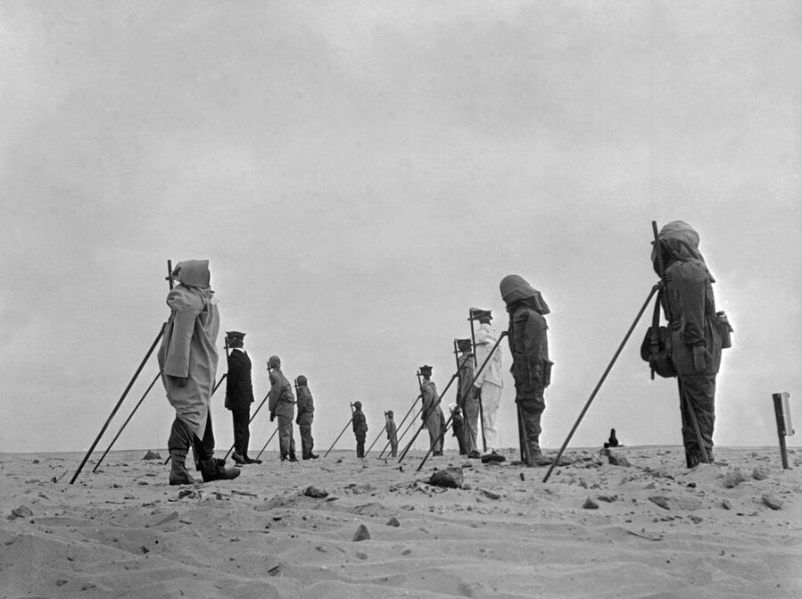 A group of dummies set up on the French nuclear weapons testing range near Reggane, Algeria, before Frances third atomic bomb test, 27th December 1960.