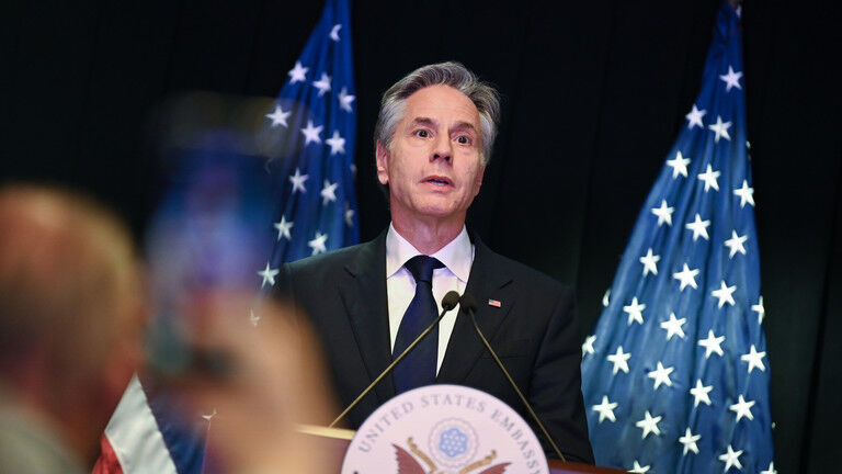 US Secretary of State Antony Blinken speaks to journalists, 26 April 2024, Peking, China.