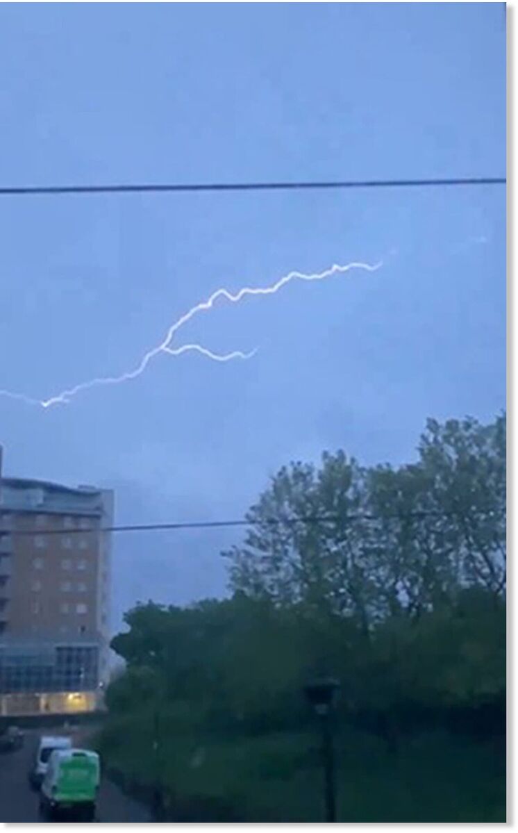 Lightning seen in the skies over Bow, East London at 5.30am on Thursday