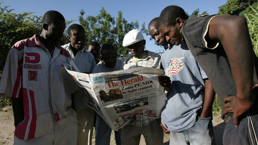 Reading a newspaper