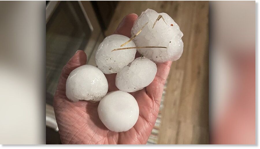 Large hailstones fall in Denver on May 30,2024.