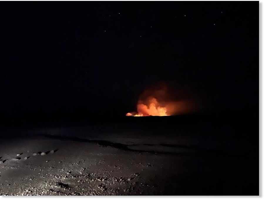 Click to enlarge A photo showing the eruption of Hawaii's Kilauea volcano on Monday, just after midnight. The eruption occurred in a remote part of the summit region and, so far, does not pose a threat to any communities.