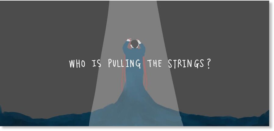 Click to enlarge Copyright Yena_B, 2024. Artist’s interpretation of “Who is pulling the strings?” (2022) scene.