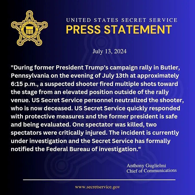 Click to enlarge secret service statement trump shooting assassination