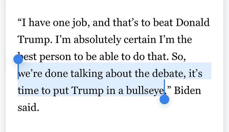 Click to enlarge biden quote trump in bullseye assassination