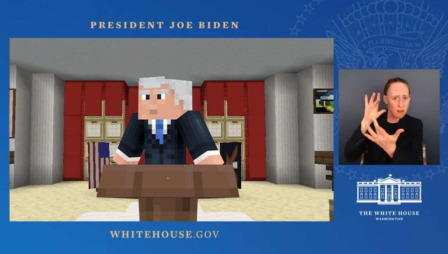 biden press conference minecraft satire