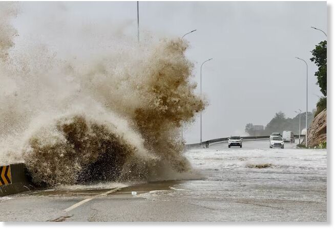 Click to enlarge Waves crash on the coast of Sansha town as Typhoon Gaemi approaches, in Ningde, Fujian province, China July 25, 2024.