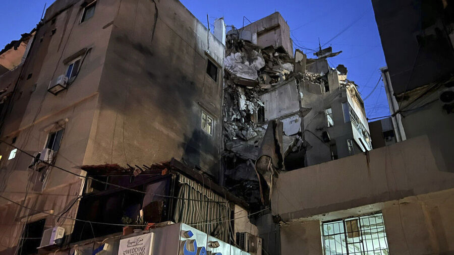 Click to enlarge A general view shows a damaged building that was hit by an Israeli airstrike in the southern suburbs of Beirut, Lebanon, Tuesday, July 30, 2024