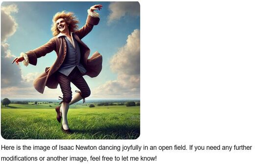 Isaac Newton Dancing as depicted by AI