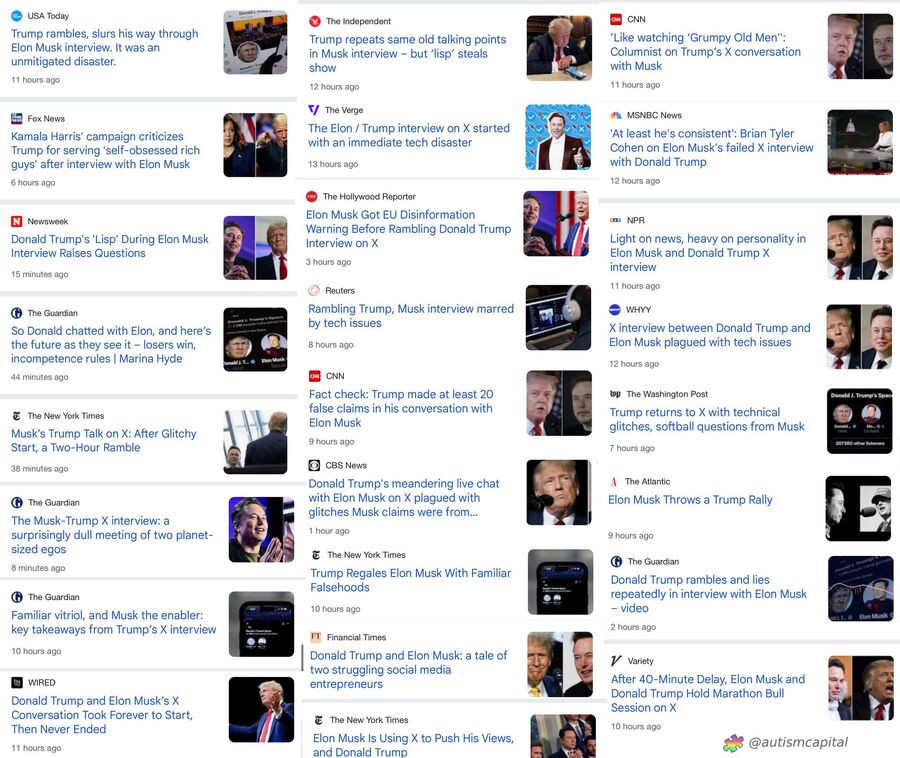 negative headlines from the Trump x Elon spaces