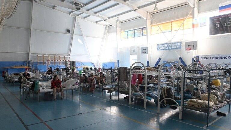 Click to enlarge A temporary shelter set up for evacuated residents of the Krasnoyaruzhsky district, in Belgorod region.