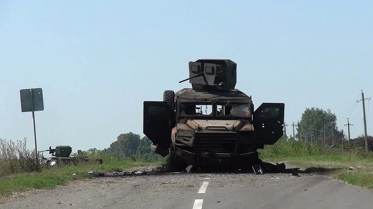 Click to enlarge A destroyed Ukrainian military vehicle in Kursk Region, Russia, August 20, 2024.